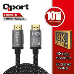 Qport 10M Hdmi 2.1V 8K Altin U&Ccedil;Lu &Ouml;Rg&Uuml;L&Uuml; Kablo (Q-Hdmi2110)