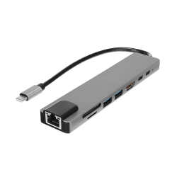 Hytech Hy-Usbc83 4K@30Hz Gri Metal 2Xusb3.0, 1Xusb2.0, 1000Mbps Pd, Typec Data, 